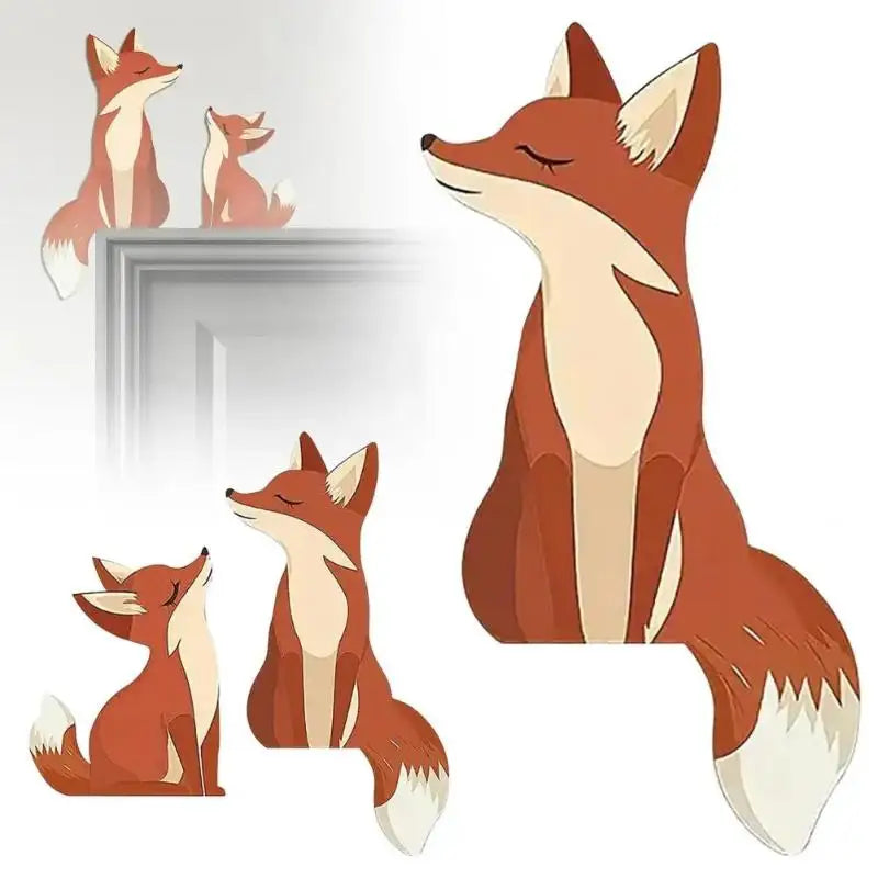 décoration murale renard dessin animé orange bébé porte enfant animaux illustrée simple fixe