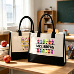 sac main moderne toile crayons colorés textes enseignants blanc noir retour école fête