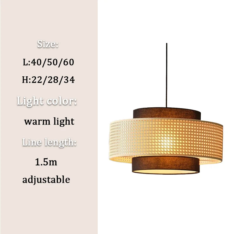 suspension lumineuse tissée marron clair moderne 40cm 50cm 60cm ajustable chambre restaurant étude