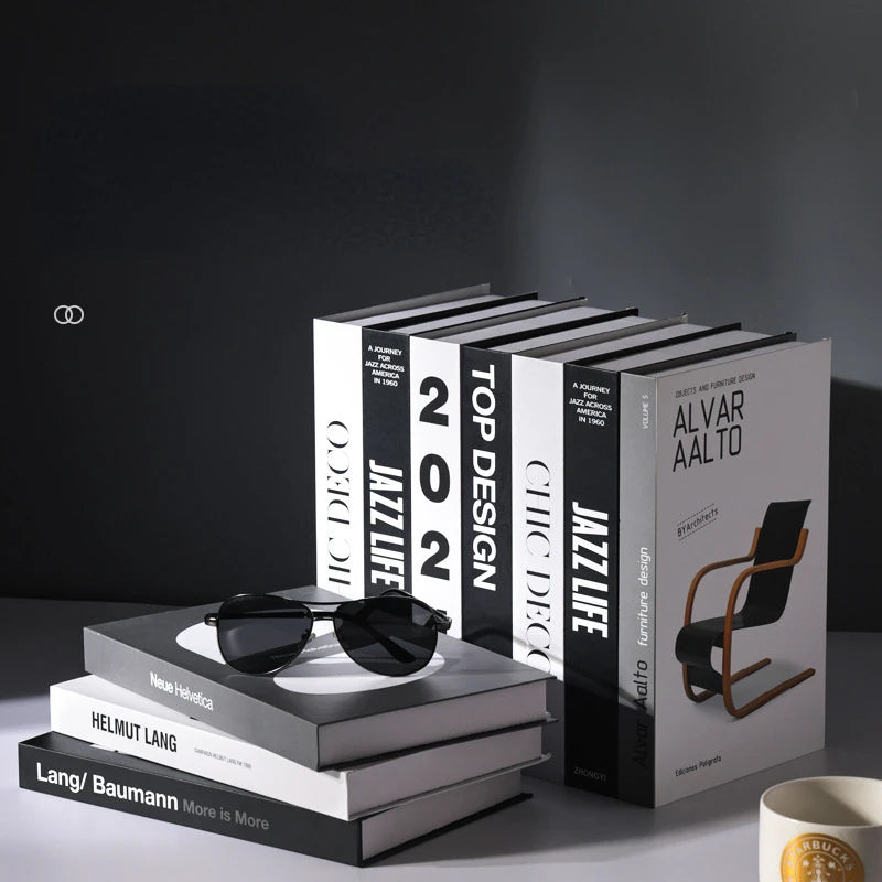 décoration moderne livre faux livres typographie minimaliste noir blanc gris