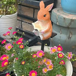 lampe solaire décorative animaux résine lapin hérisson livre tringle métallique extérieur ambre verte marron