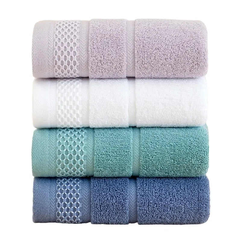 ensemble serviettes bain coton pur grande taille motif géométrique bleu gris violet blanc