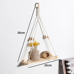 étagères suspendues macramé boho rustique étagères plantes vase céramique cadre photo coussin franges