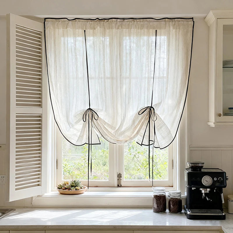 rideau blanc cassé transparent rustique tissu texturé fenêtre extérieure chambre salon