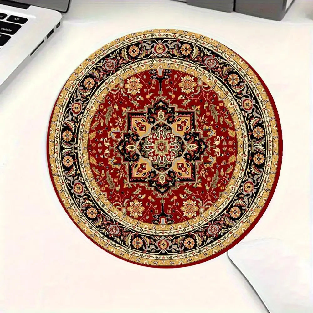 tapis rond vintage oriental persan motif floral ornements floraux rouge beige tapis souris antidérapant