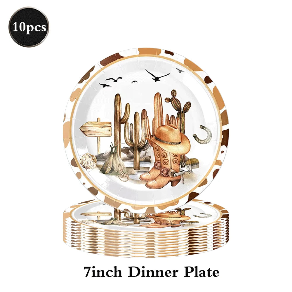 assiettes western verres serviettes nappe happy birthday chevaux cactus bottes motifs festives anniversaire noel