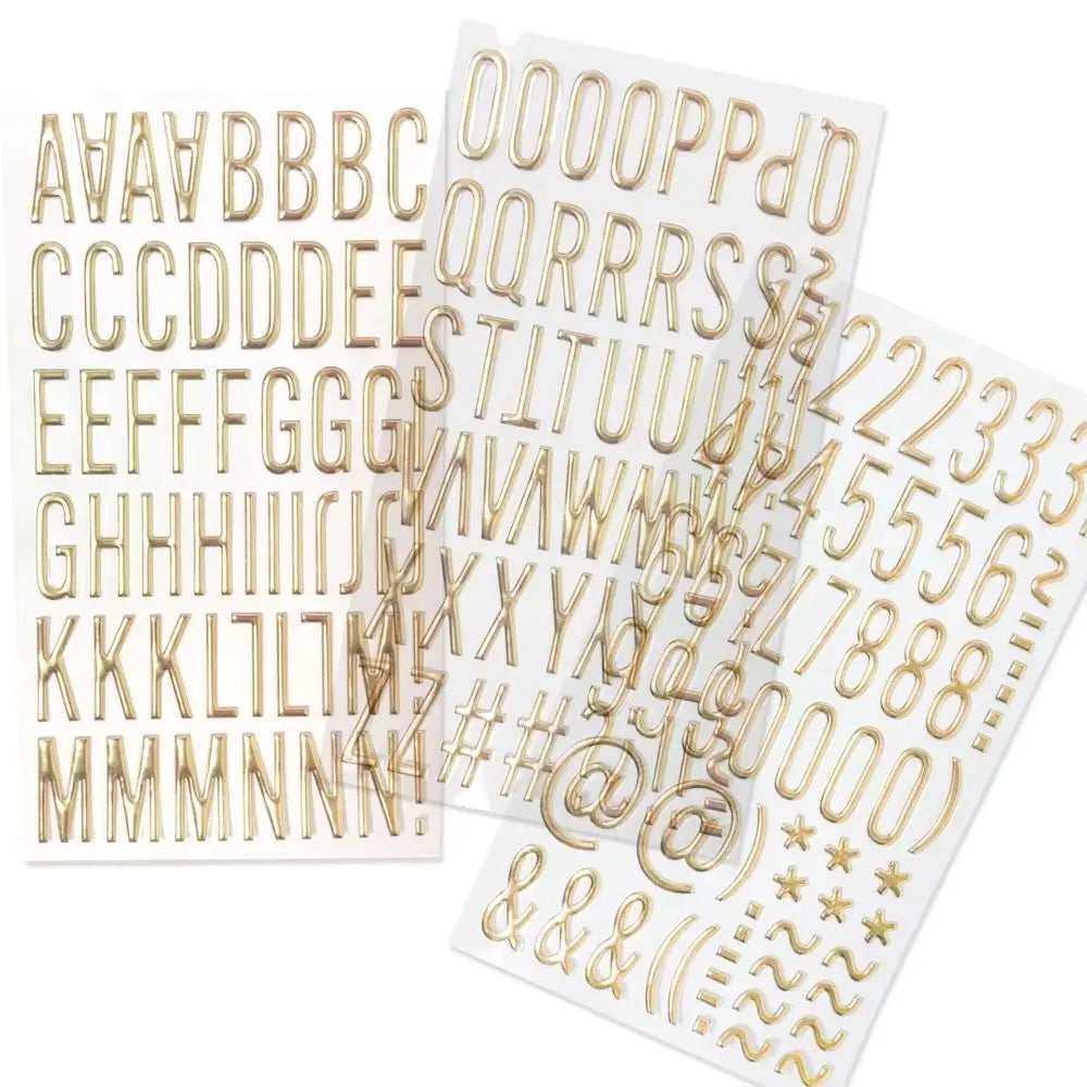 feuilles stickers lettres chiffres or rose relief calligraphique scrapbooking artisanal adhésif alphabet symbols decorative