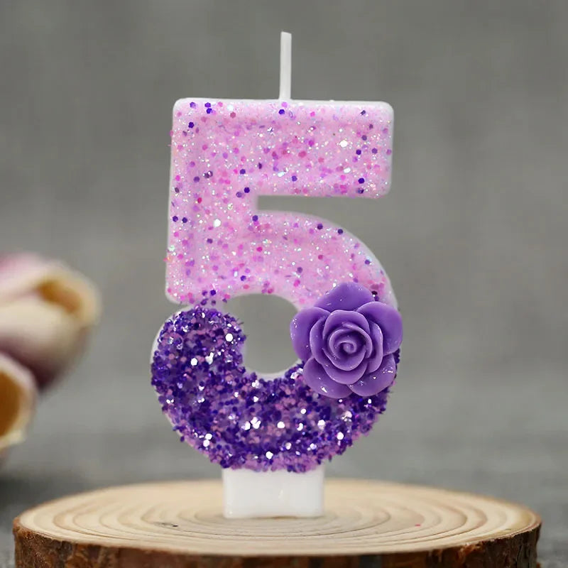 bougies forme chiffres pailletées violettes blanches décoratives anniversaire festive filles garçons
