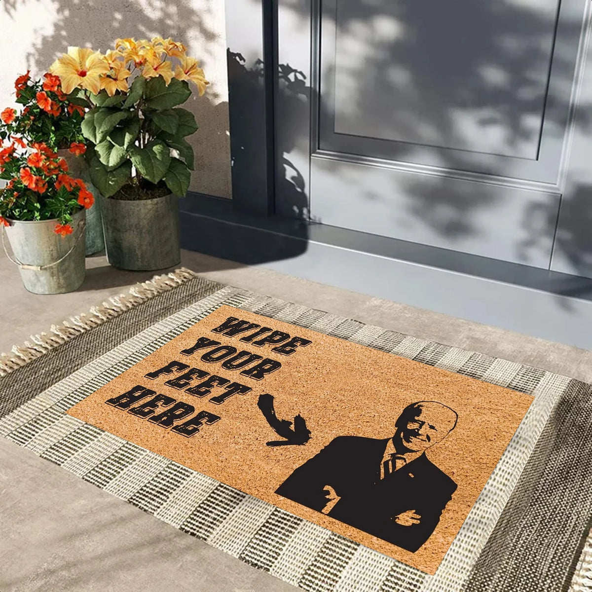 tapis d'entrée marron homme costume wipe your feet ici antidérapant résistant antibactéries moderne