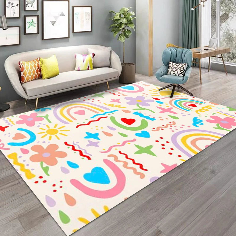 tapis sol rectangulaire arc ciel motif coeur étoile moderne chambre salon enfant