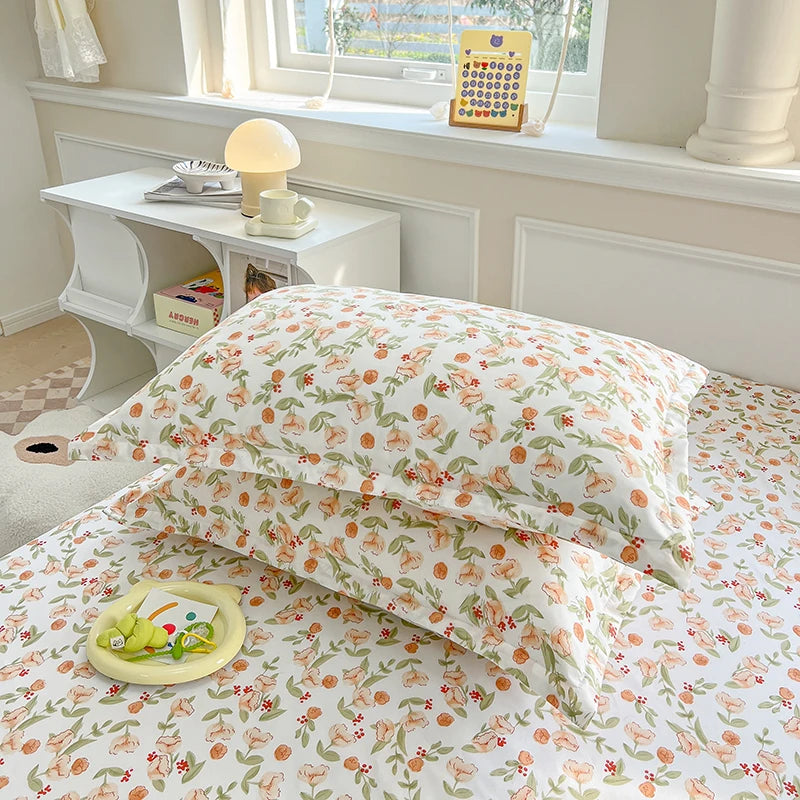 taies d'oreiller fleurées ensemble literie classique oreiller drap plat ours rose doux