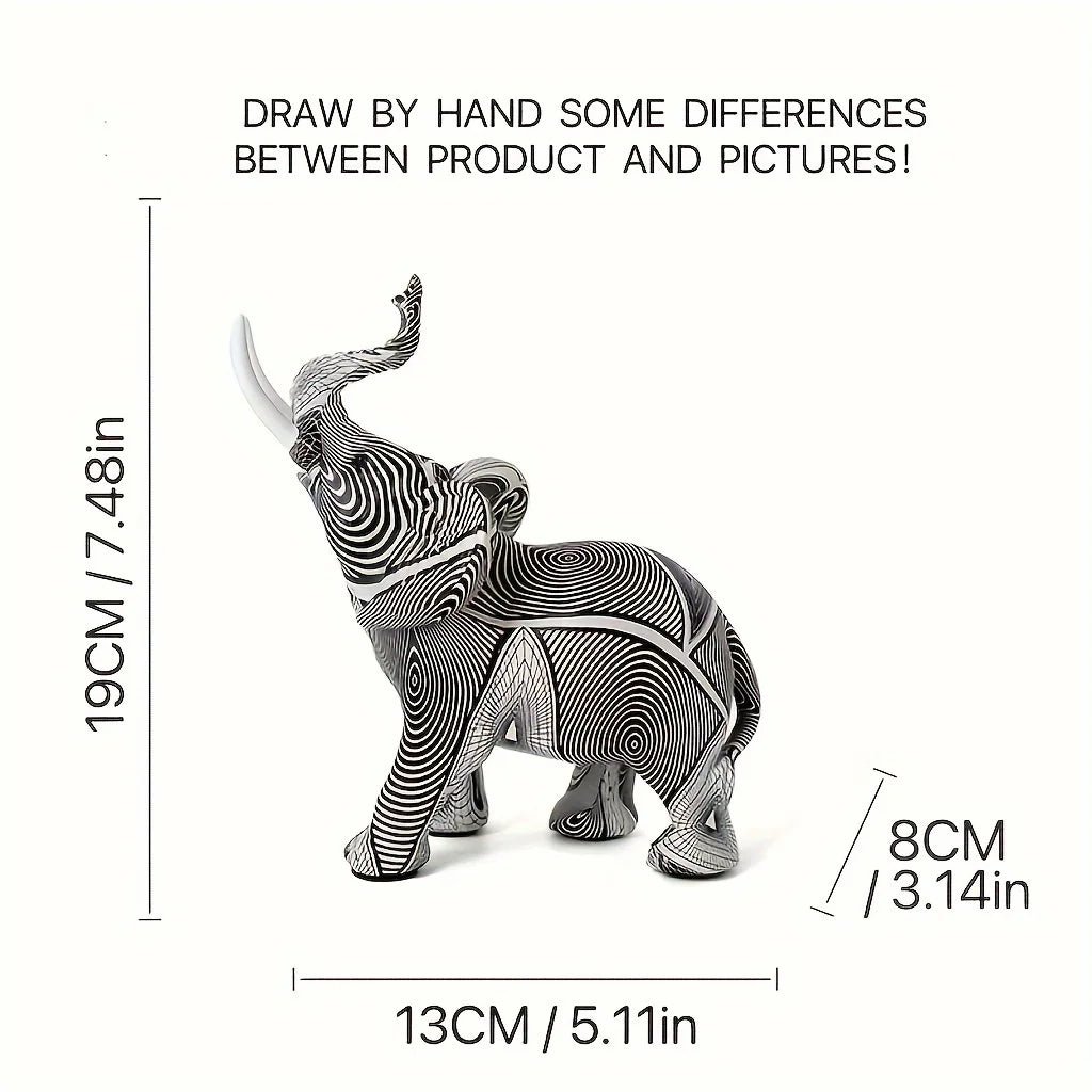 statue éléphant résine rayée noir blanc artisanale décoration moderne maison salon