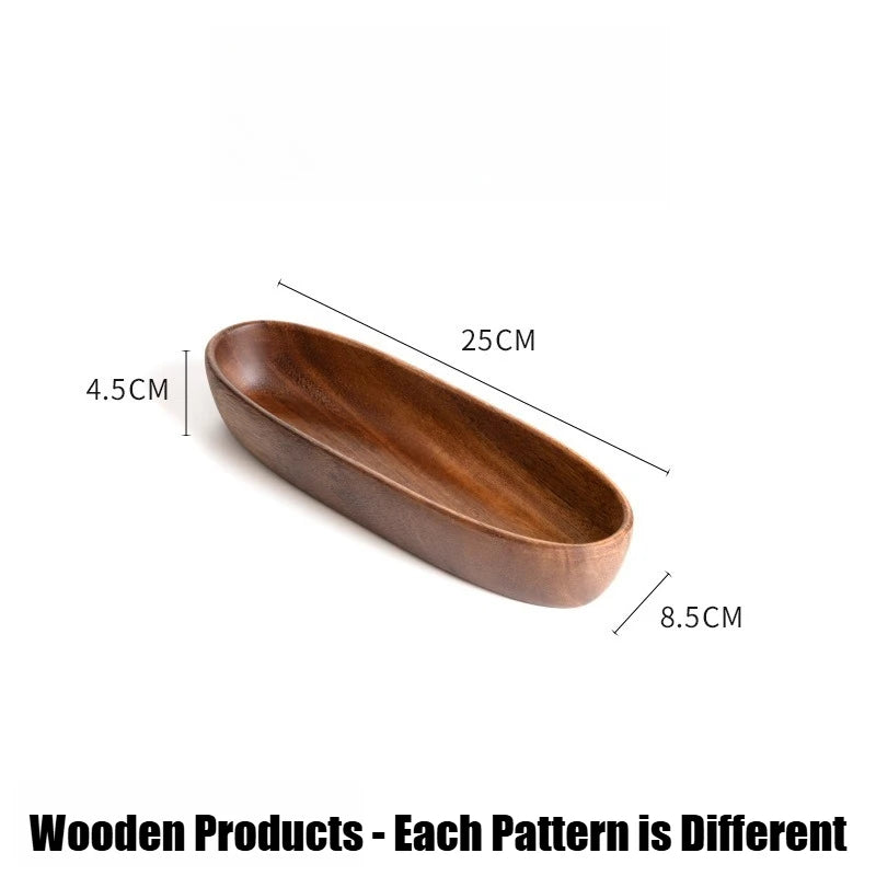 assiettes ovales bois marron foncé sushi plate rustique naturel tableware cuisine