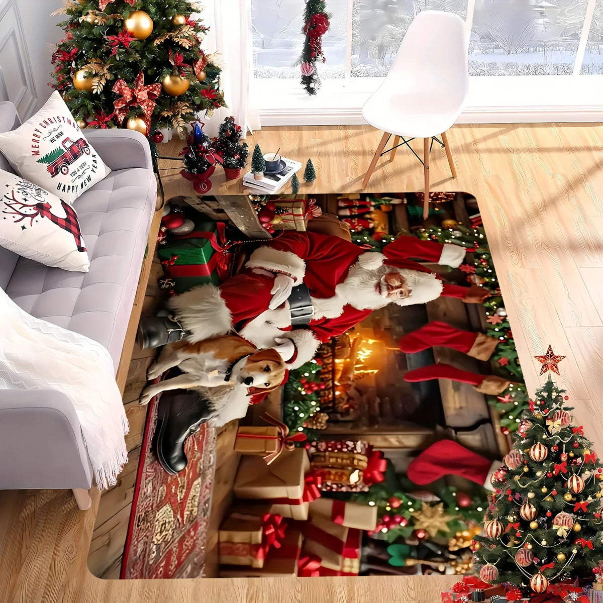 Détail du motif Père Noël sur le paillasson de décoration
