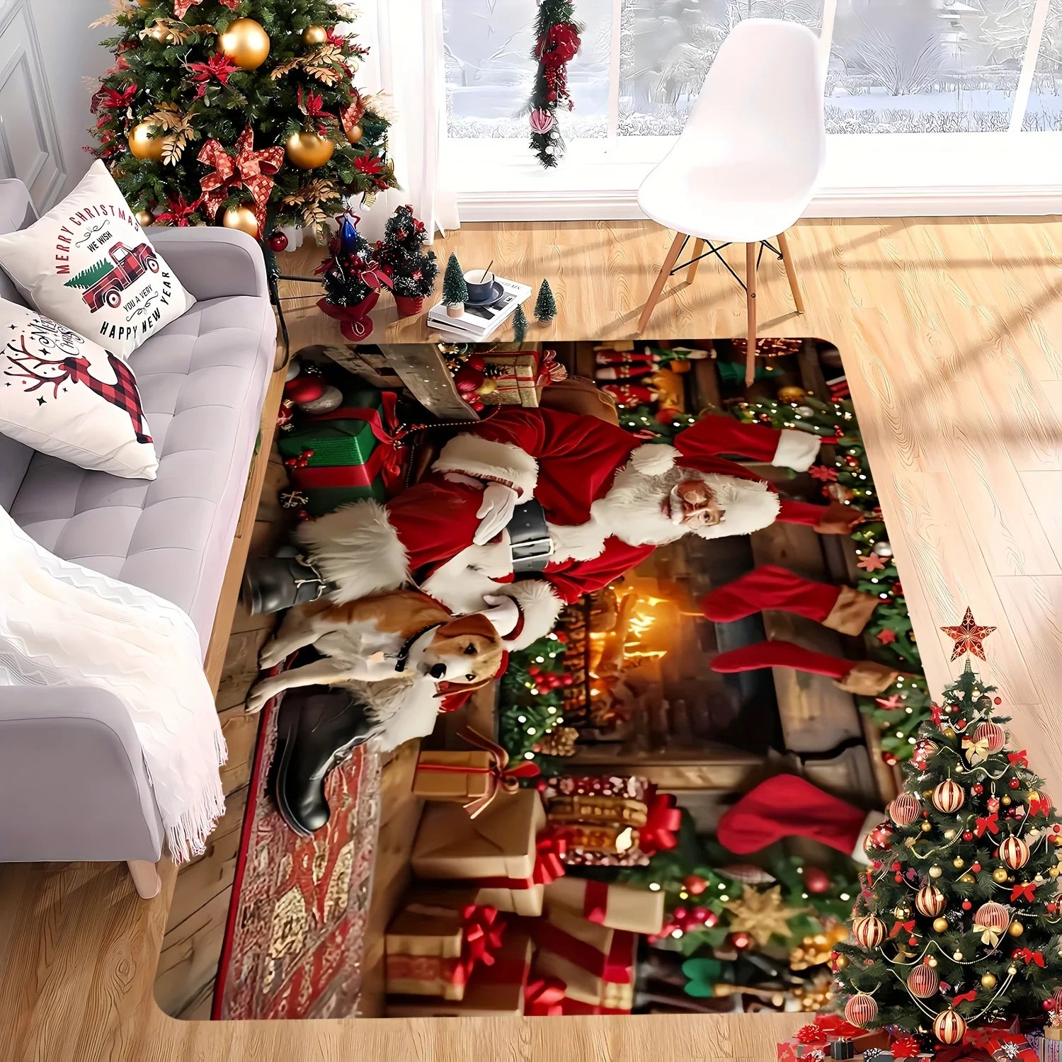 Détail du motif Père Noël sur le paillasson de décoration