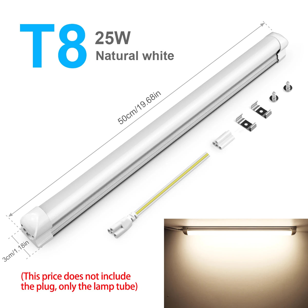 tube led blanc lisse moderne 50cm clips aluminium éclairage intérieur économie d'énergie