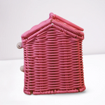 panier rangement osier motif maison fenêtres porte vintage bleu vert rose marron beige poignée