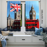 rideau polyester opaque moderne paysage big ben drapeau britannique bus double étage bleu blanc