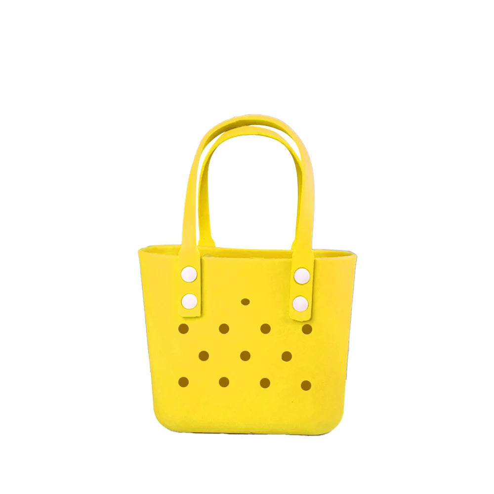 sac main vert jaune bleu perforé autocollants poignées détachables réutilisable respectueux environnement moderne casual