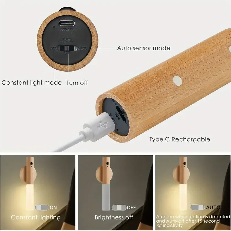 lampe chevet rechargeable aimantée texture bois moderne blanc translucide minimaliste double face adhésive coque