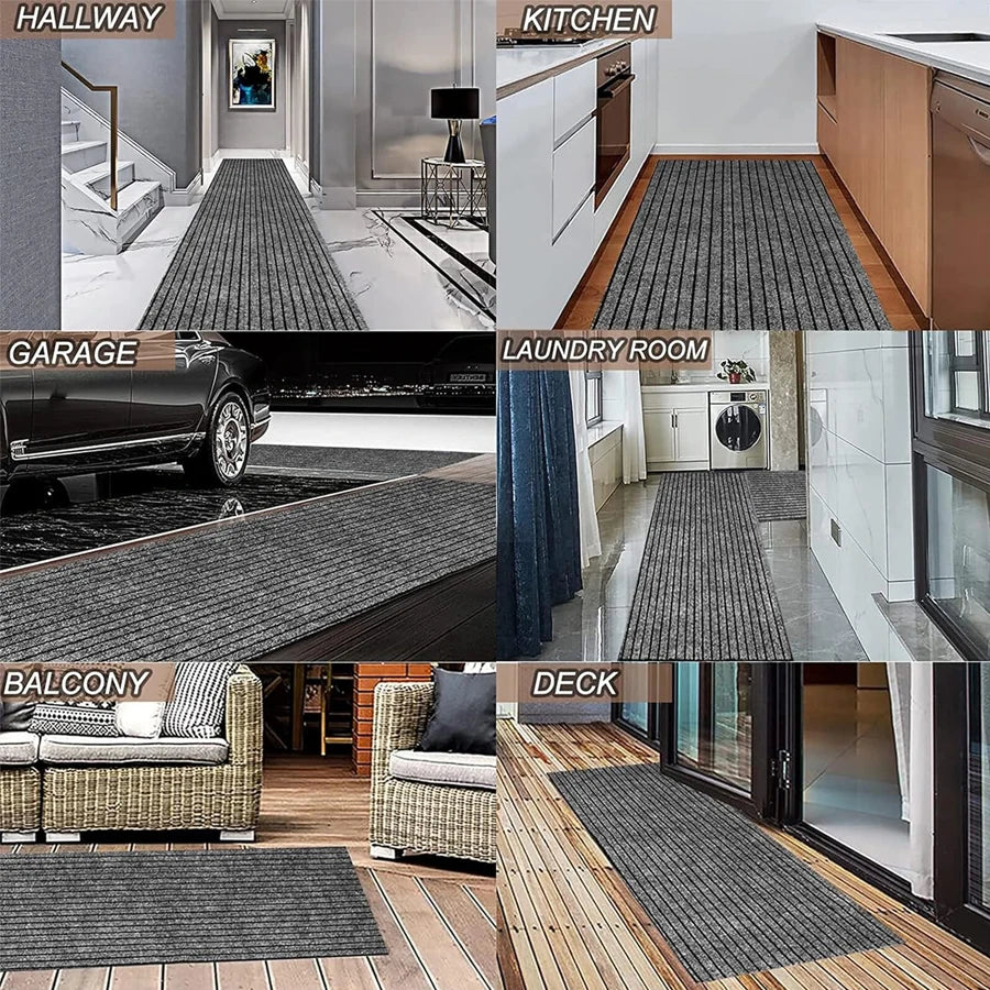 tapis rayé moderne gris rouge marron antidérapant polyester PVC salon cuisine chambreextérieurôtel