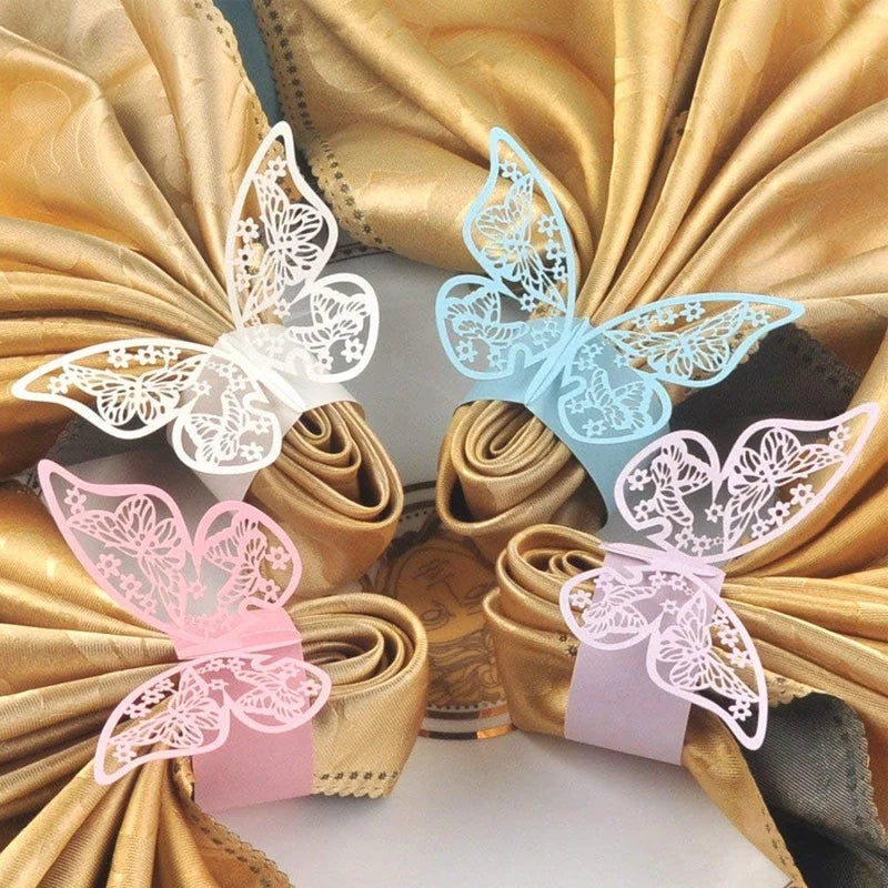 porte serviette papillon ajouré élégant doré rose bleu clair blanc pack 50 pièces transparents