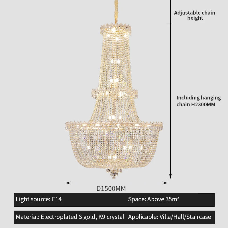 lustre cristal doré transparent classique chaîne ajustable ampoules e14 moderne chambre salon
