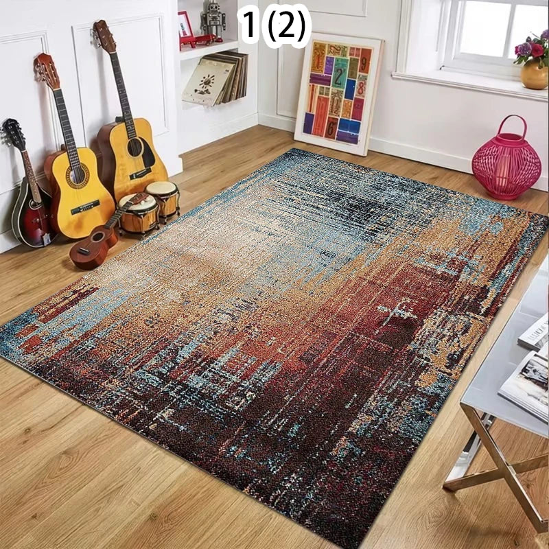 tapis moderne abstrait bleu blanc marron orange vert géométrique bohème salon polypropylène polyester