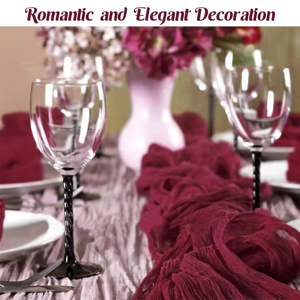 nappe table bohème rouge bordeaux plissée décoration romantique élégante autoctone semi transparente 180cm 300cm