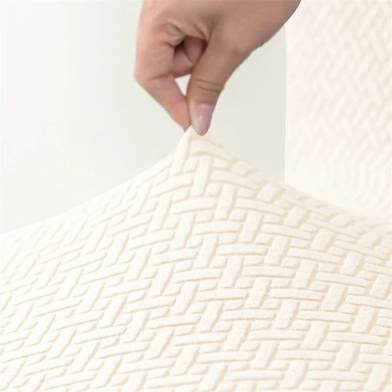 fauteuil moderne housse protectrice tissu motifs géométriques couleur beige gris adhésif fixations machine lavable