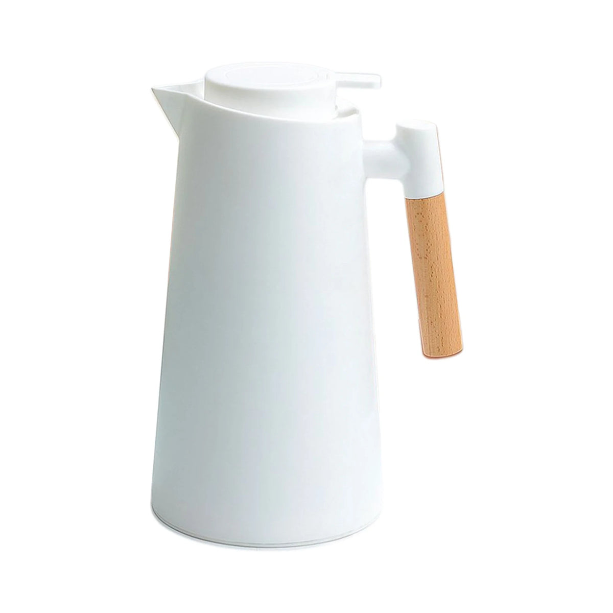 carafe thermique blanc vert pastel rose pâle noir poignée bois ouverture fente bouchon évacuation