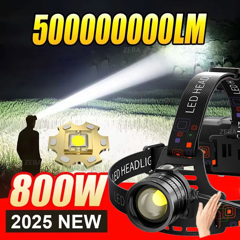 lampe frontale led super brillante rechargeable zoom camping randonnée tête noir bleu orange