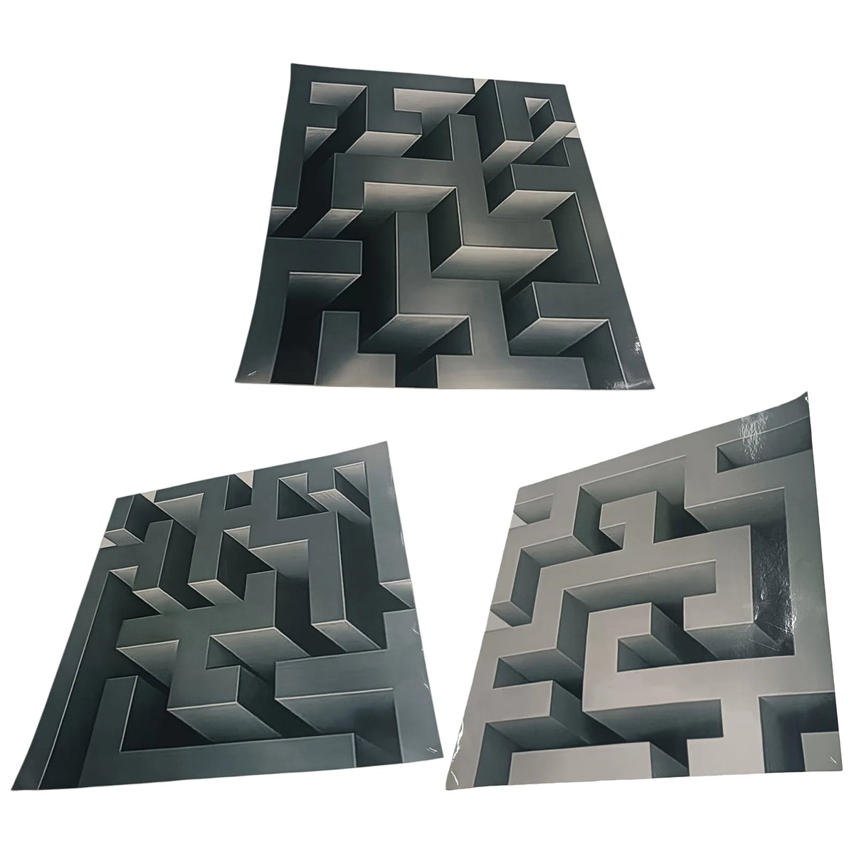 décoration murale 3d cube labyrinthe moderne adhésif gris noir illusion optique