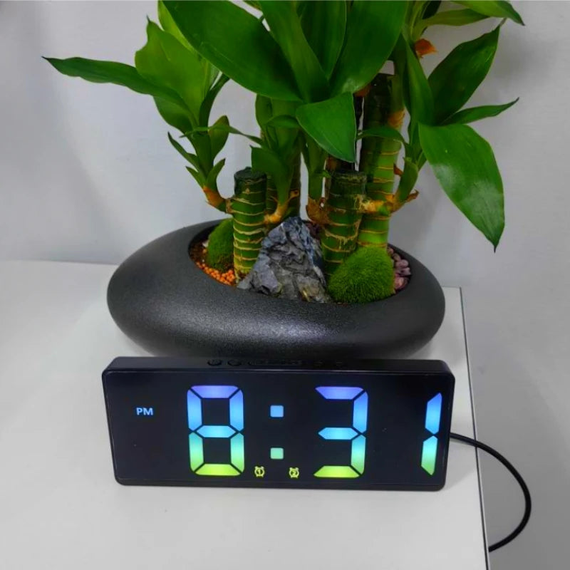 horloge numérique moderne affichage LED noir quartz détecteur vocal 12H 24H