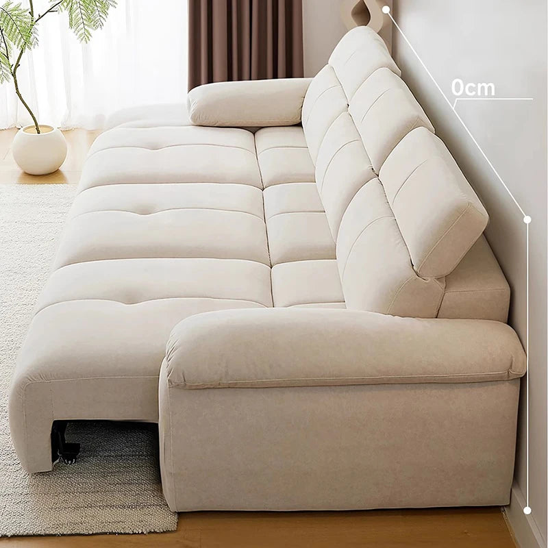 canapé lit moderne convertible beige oreillers 196x160x98cm tissu composite sponge down adjustable