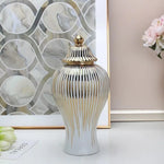 vase blanc doré rayures verticales moderne élégant couvercle décoration maison