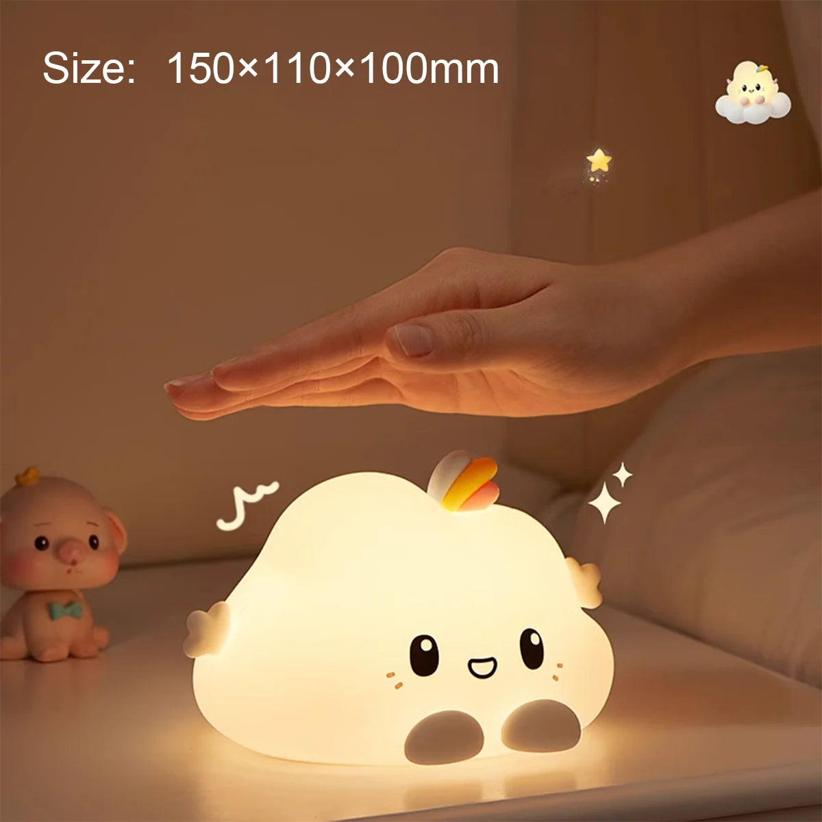 lampe nuit veilleuse lune étoile nuages sourire aimant rechargeable usb led mignon cartoon enfants