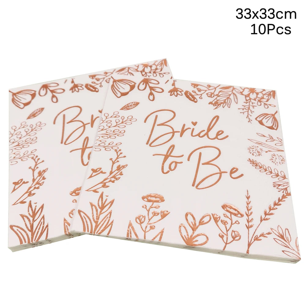 assiettes papier motif floral doré serviettes textes Bride to Be gobelets set mariage anniversaire