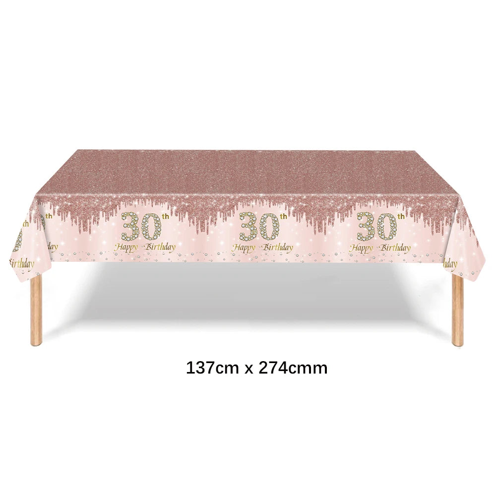 ensemble vaisselle jetable anniversaire rose gold assiettes serviettes gobelets pailles paillettes décoratif fête