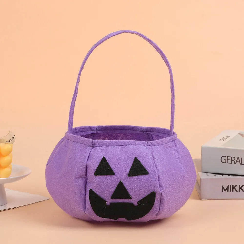 sac main halloween vison sac bonbons fantaisie visage citrouille noir uni