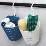 paniers suspendus perforés bleu blanc modernes crochets rangement salle bain cuisine