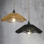 Suspension lumineuse moderne tissée naturelle bois opaque chaîne ampoule noir vintage