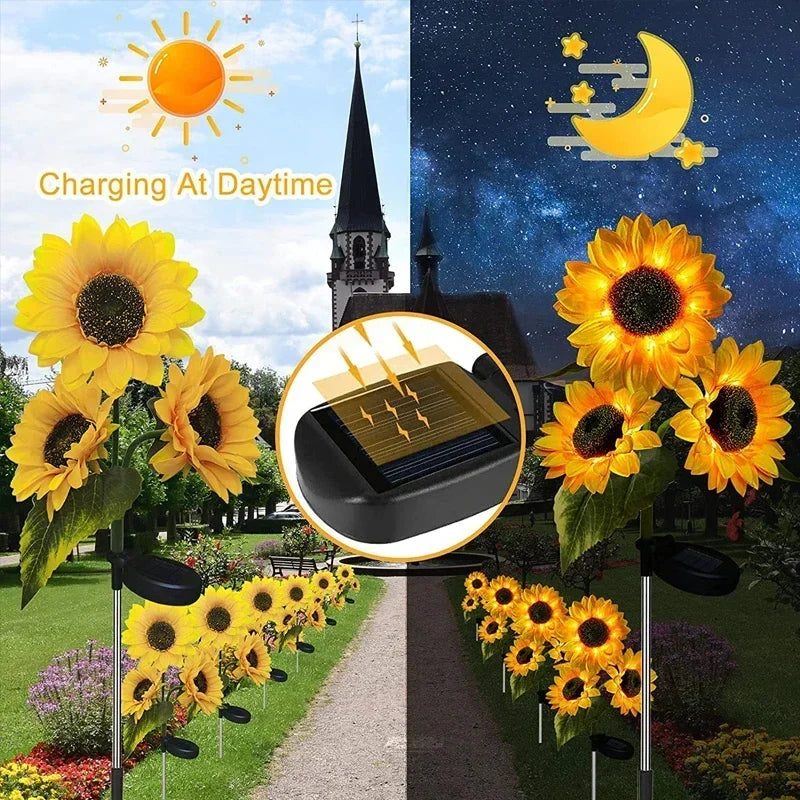 lumière solaire tournesol jaune vert moderne fleur artificielle extérieure rotation 90 degrés jardin decoration