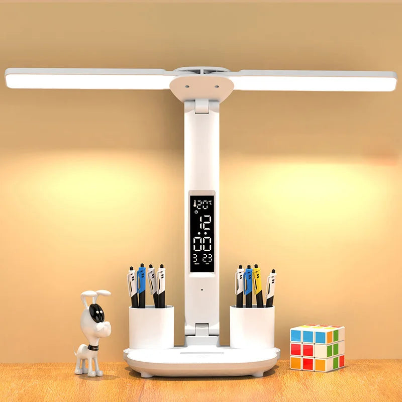 lampe multifonctionnelle blanc moderne horloge date heure température deux stylos rubik cube
