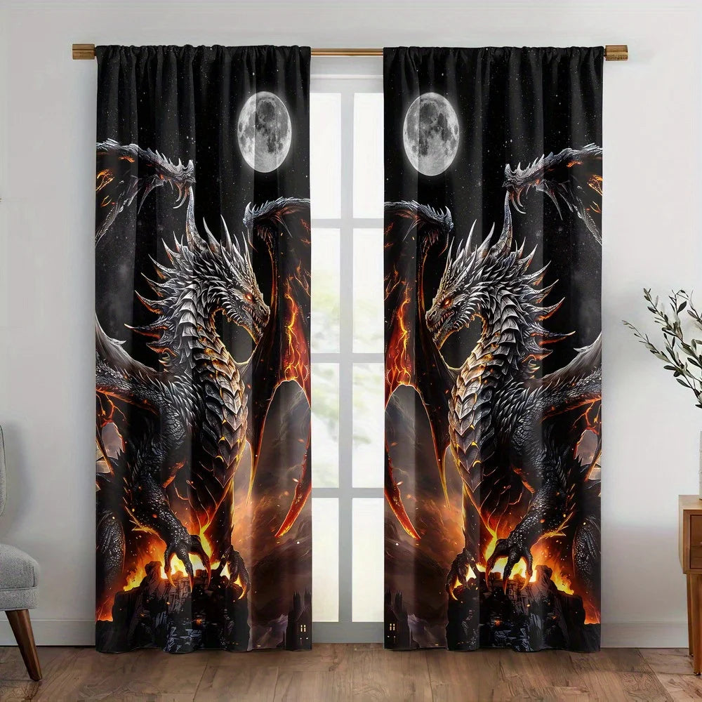 rideau occultant dragon noir impression art fantastique 100 polyester moderne occlusion chambre salon