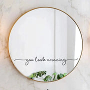 miroir decoratif sticker you look amazing deco moderne or blanc bois clair argenté