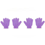 gants bain exfoliants doux microfibre violet rose jaune bleu vert