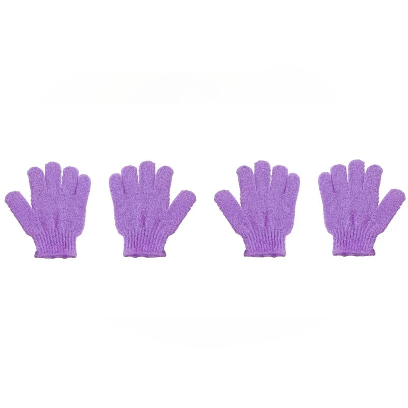 gants bain exfoliants doux microfibre violet rose jaune bleu vert