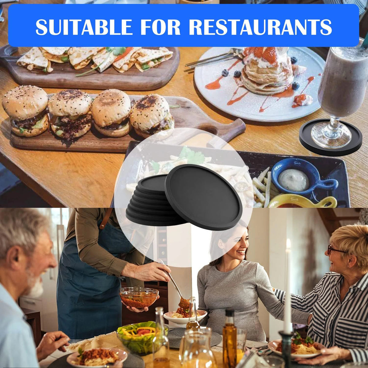 coasters silicone noirs modernes respectueux environnement diamètre 8.9cm hauteur 9.9cm épaisseur 0.3cm