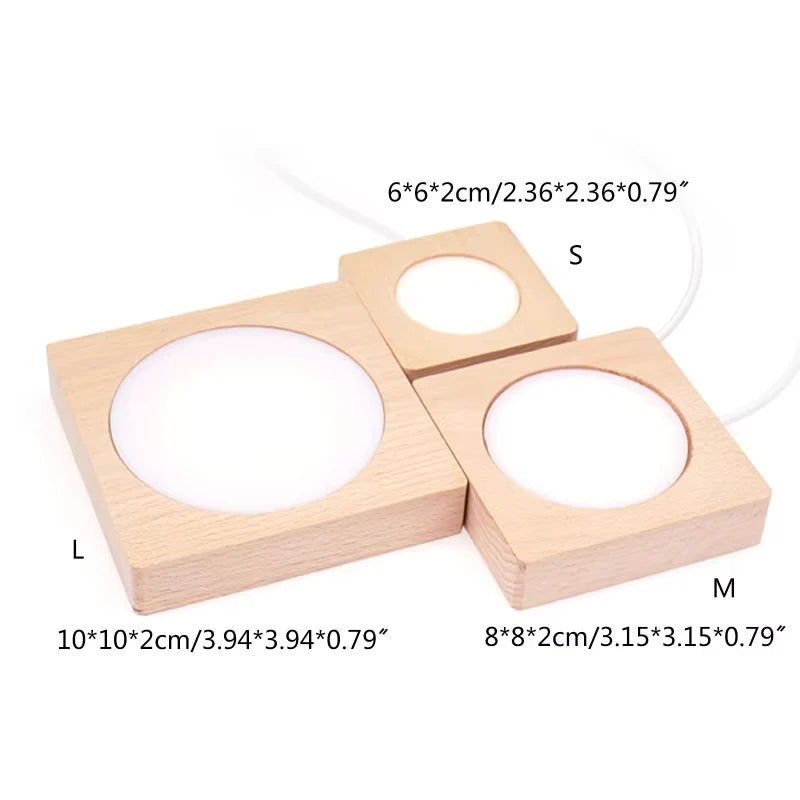 veilleuse led moderne base carrée bois naturel 10 cm câble usb interrupteur lumière blanche